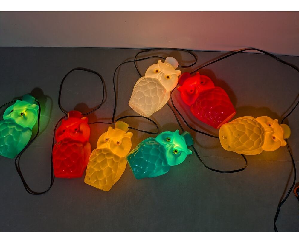 Vintage Blow Mold Owl String Lights Patio RV Camper Party Tiki Decor MCM